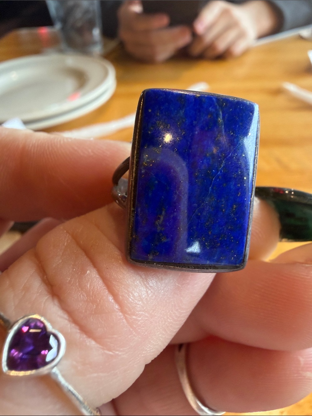 VENUS Men's Lapis Rectangle Ring in Deep Blue